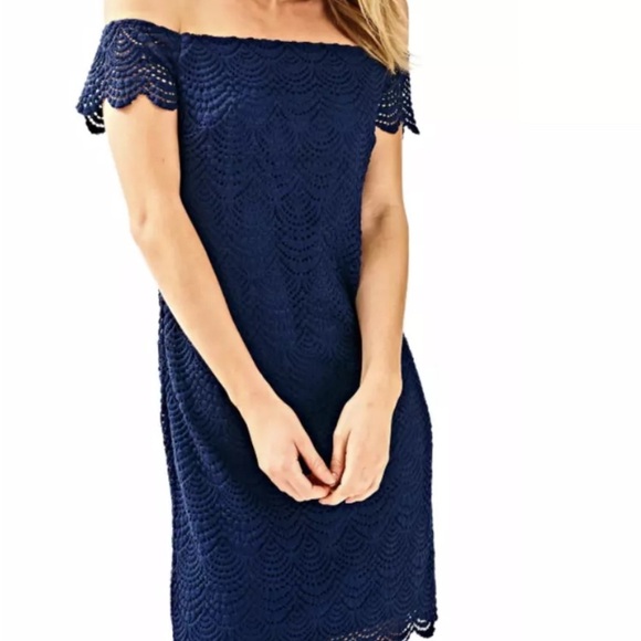NWT retail $198 Lilly Pulitzer Jade Dress - Navy Shell Scalloped Lace -sm - Picture 5 of 10